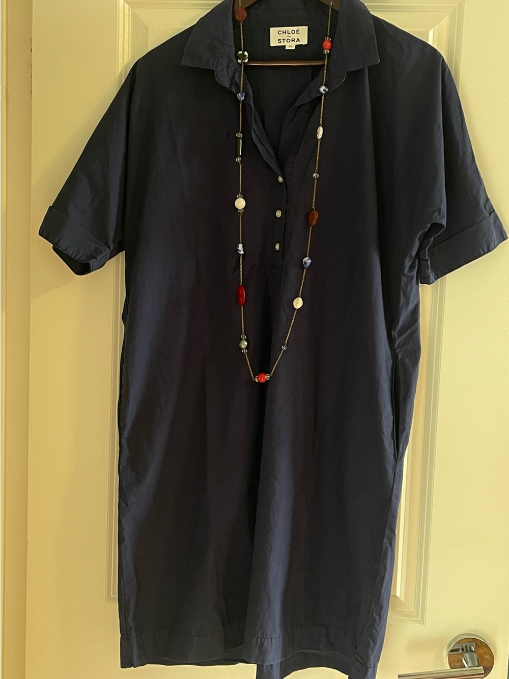 Chloe Navy Short-Sleeve Button-Down Tunic